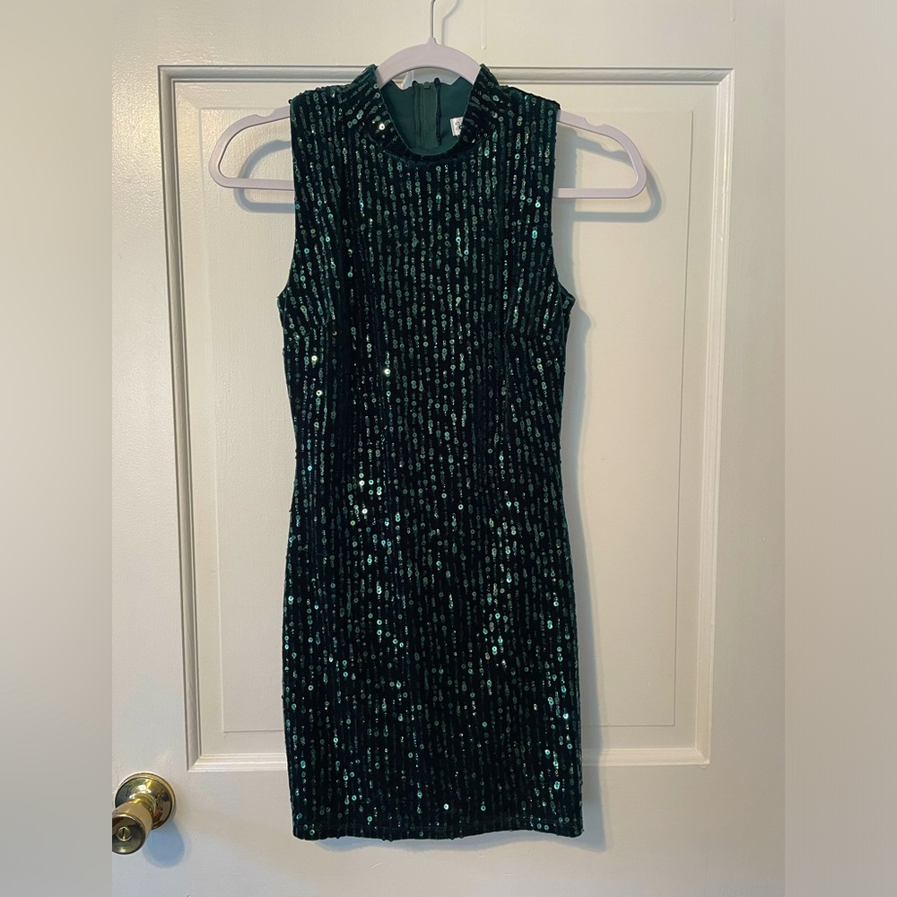 XS Honey and Rosie Emerald Sequin Mini Dress